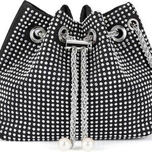 Mini Glitter Pearl Crossbody Clutch Evening Bag for Women, Black, Party Prom